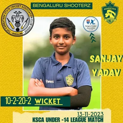 We wish our boys the very best as they participate in the official KSCA U-14 Cricket League. Here, our young bowler Sanjay Yadav is recognized for his amazing spell, taking crucial wickets.