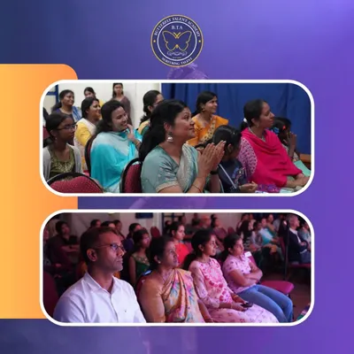 The proud and happy faces of parents in the audience during a student's Bharatanatyam recital. We foster a strong community where parents are an integral part of their child's artistic journey.