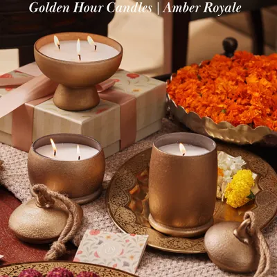My Golden Hour collection captures the feeling of that serene moment when the sun dips low. The matte gold vessels, including a three-wick bowl and lidded jars, are designed to translate light into fragrance and time into memory, long after the sun has set.