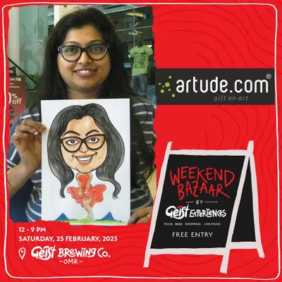 Come find me at the Weekend Bazaar at Geist Brewing Co! It's always a great time drawing caricatures for guests while they enjoy food, shopping, and music.
