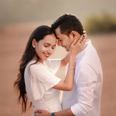 A moment of pure connection. The soft light, the gentle touch, and the serene expressions on Atul and Rachita's faces make this a classic, romantic portrait. It’s about capturing the feeling of being home with someone.