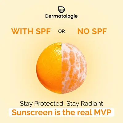 This visual comparison of an orange shows the protective power of SPF. Sunscreen is the real MVP in your skincare routine, shielding your skin from damage and keeping it radiant.
