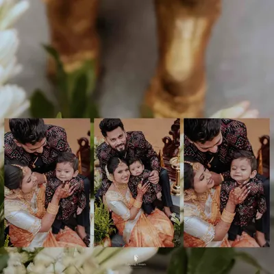 A heartwarming collage of the new parents doting on their baby boy. These close-up shots capture the tender interactions and pure joy of the family during the naming ceremony.