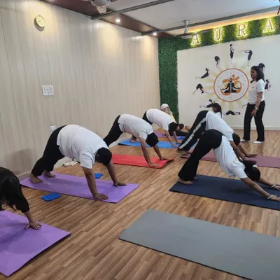 A snapshot of our group class working on Adho Mukha Svanasana (Downward-Facing Dog), a foundational pose for building strength and flexibility throughout the body. I ensure proper alignment for everyone.
