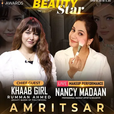 The official poster for my Mega Beauty Star bridal makeup masterclass in Amritsar. I'll be doing a live performance, sharing my signature bridal look.