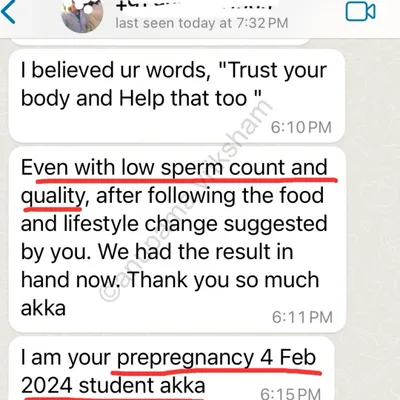 This message from a student confirms that even with low sperm count and quality, the food and lifestyle changes I suggested helped them get a positive result. Teamwork makes the dream work.