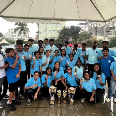 Our senior men's and women's teams celebrating together after winning the NRJ State Senior Water Polo Championships. This photo showcases our comprehensive success across both categories.