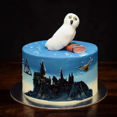 For all the Potterheads, this one's for you. I hand-painted the Hogwarts silhouette onto this cake and topped it with a fondant Hedwig and a golden snitch. It’s a magical centerpiece for any Harry Potter themed celebration.