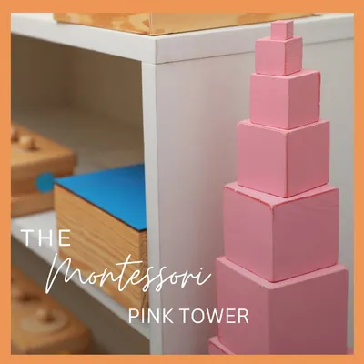 This is the Pink Tower, one of the most recognizable Montessori sensorial materials. By stacking the ten pink cubes, a child develops visual discrimination of size in three dimensions, refines voluntary movement, and builds a foundation for mathematics.