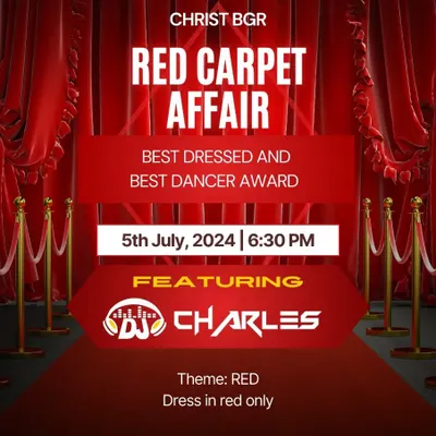 This flyer for a 'Red Carpet Affair' at Christ University is a great example of the themed college events I do.
