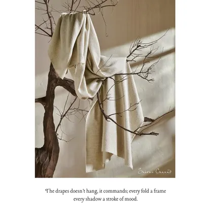We transform fabric into a living still life. Here, the drape doesn't just hang, it commands the frame, with every fold and shadow carefully composed to create a mood of quiet luxury.