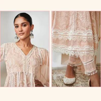 Here’s your midweek inspiration. The lovely Khushi Kapoor looks ethereal in the Twyla Organza Beige Kurta Set, perfectly paired with my detailed juttis for a light and dreamy festive look.