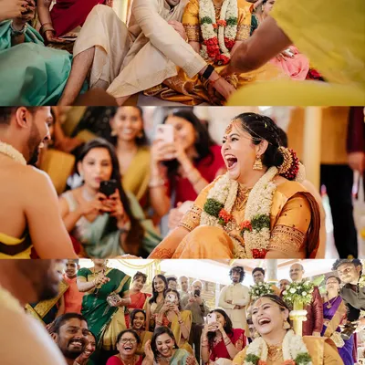 A collage of pure laughter and joy during a traditional wedding ceremony. These are the unscripted moments that make a wedding truly memorable.