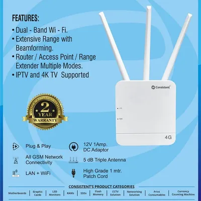 The Consistent wireless router is a great choice for any home or small office. It supports dual-band Wi-Fi, has extensive range, and comes with a 2-year warranty for reliable performance.