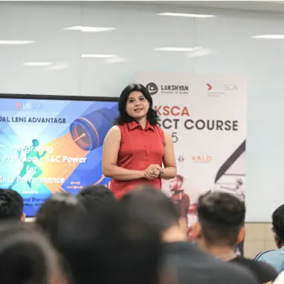 A glimpse from the Lakshyan Regional Conference 2025, where our speaker addresses a full room of S&C professionals. We believe in creating platforms for knowledge sharing and passion to drive the future of Indian sports.