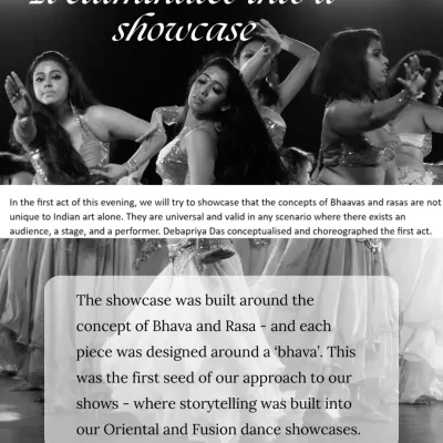 Our journey began in 2016 with a course that culminated in a showcase built around the concept of Bhava and Rasa, using belly dance for storytelling.