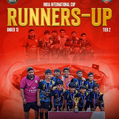 Our Under-13 squad proudly taking the Runners-Up spot in Tier 2 of the India International Cup. A great achievement on a national stage.