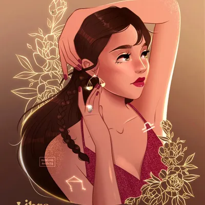 My illustration for Libra, the scales. Ruled by Venus, this character embodies balance, beauty, and artistry, surrounded by elegant floral line art and golden light.
