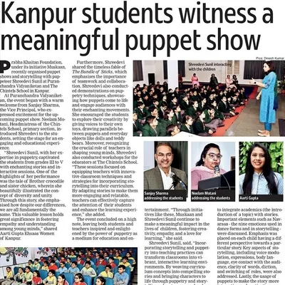 A wonderful feature in the Times of India about my work in schools. It highlights my efforts to use storytelling and puppetry as powerful educational tools.