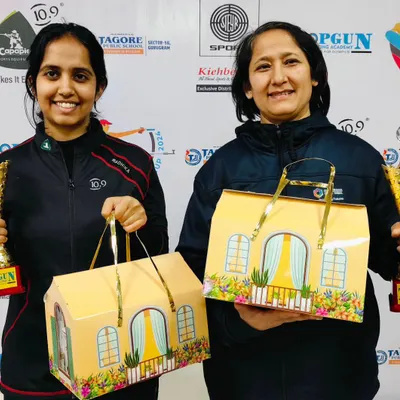 Radhika Narang and Ranjana Rai showcasing their trophies after dominating the "Race to 5" match at the TOPGUN CUP. This high-stakes format tests both precision and mental toughness, bringing out the best in our competitors.
