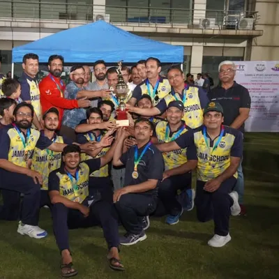 The winning team of the Jamia School lifts the trophy at the Jamia Premier League (JPL) 2025. This staff T-20 cricket tournament is one of our flagship internal events, promoting fitness and team spirit among employees.