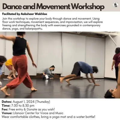 A dynamic shot from our Dance and Movement Workshop. We use exercises grounded in contemporary dance, yoga, and Kalaripayattu to help free and strengthen the body.