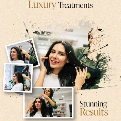 We combine luxury treatments with expert application to deliver stunning results. This collage represents our commitment to transforming your hair and elevating your confidence.