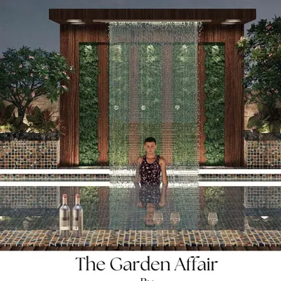 For this Lonavala project, we designed a cascading rain curtain that flows into the swimming pool. Flanked by vertical green walls and overlooking the valley, this water feature creates a serene and dramatic focal point.