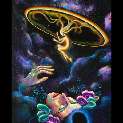 This painting explores the idea of the soul transcending the physical form to connect with a universal light. It's a visual representation of my belief that we are all beings of light, interconnected with the essence of love.