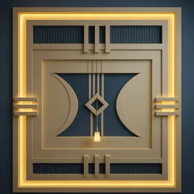 This custom-designed gypsum wall panel features intricate geometric shapes and built-in profile lighting. It's a perfect example of how I can create a high-impact statement piece for a living room or entryway.