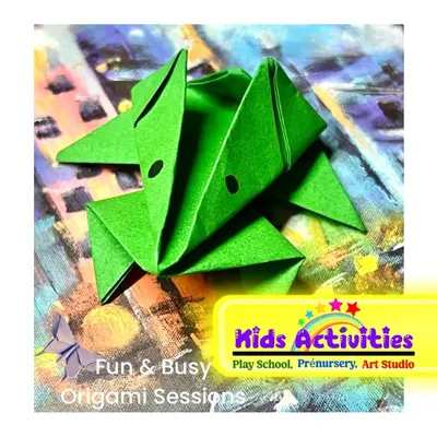 Unfold creativity with paper. This origami frog was made during one of our fun and busy Origami Sessions. This activity is a fantastic way for kids to improve concentration, learn to follow instructions, and create something magical from a simple sheet of paper.