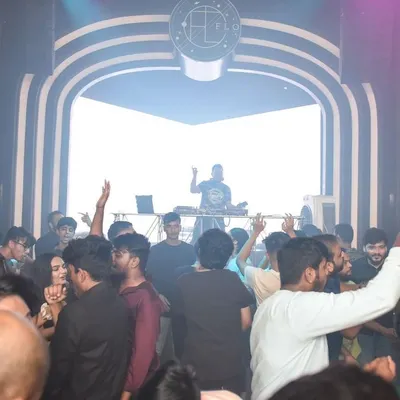 A wide shot of the dance floor from the stage at FLO. My job is to keep this space full and moving all night long with a mix of commercial, hip hop, and dance music.