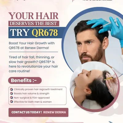If you are tired of hair fall and thinning, our QR678 treatment is a clinically proven solution. It is effective for both men and women, boosting volume and strength with a non-surgical, FDA-approved formula.