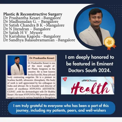 We are deeply honored that Dr. Prashantha Kesari has been featured in IMPACT Health's "Eminent Doctors South 2024." This recognizes his dedication to excellence in plastic and reconstructive surgery.