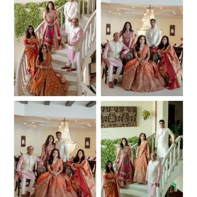 These are the portraits that become family heirlooms. This collage showcases beautifully composed family groups on an elegant staircase, capturing the love and unity of the family on this momentous day.