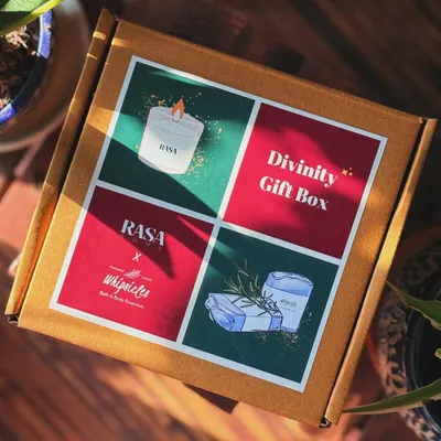 We partnered with Rasa Home to create the Divinity Gift Box. The custom-designed box sleeve introduces the collaboration, featuring our handmade soaps and their luxury poker-themed candles.