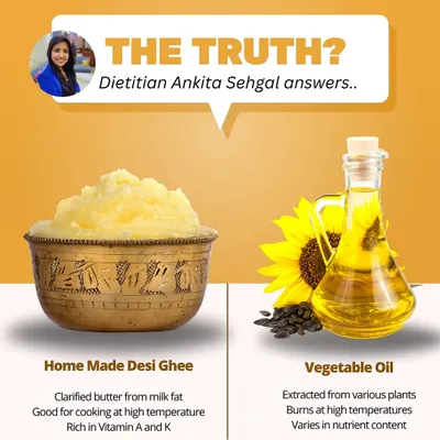 The desi dilemma: Ghee vs. Vegetable Oil. This post breaks down the truth. Ghee has a high smoke point and is rich in vitamins, making it great for high-heat cooking, while certain vegetable oils are better for salads. It's about choosing wisely, not banning completely.