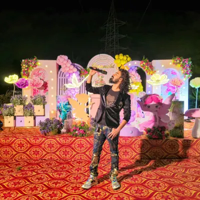 Taking the stage at a beautifully decorated birthday party. I always match my energy to the theme of the event to create a completely immersive and exciting experience for the birthday star and all their guests.