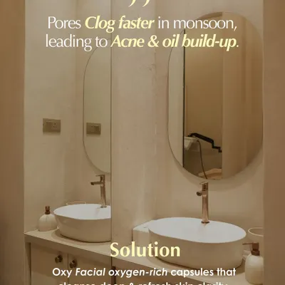 In the monsoon, pores can clog faster, leading to acne and oil buildup. Our Oxy Facial is the perfect solution, using oxygen-rich capsules to cleanse deep and refresh skin clarity.