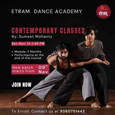 Our contemporary classes, led by Sumeet Mohanty, are structured as a three-month module. The course is designed to build your skills progressively and ends with a performance.