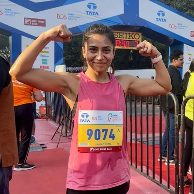 The finish line of my debut full marathon at the Tata Mumbai Marathon. Finishing in 3:30:42 and qualifying for the Boston Marathon was a dream come true, a result of months of dedicated training.
