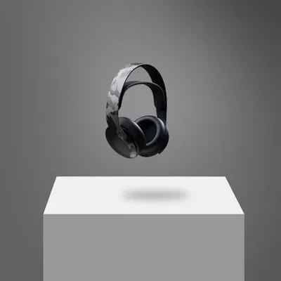 A floating or "levitation" shot of PlayStation headphones. This creative technique gives the product a weightless, premium feel and is perfect for tech gadgets.