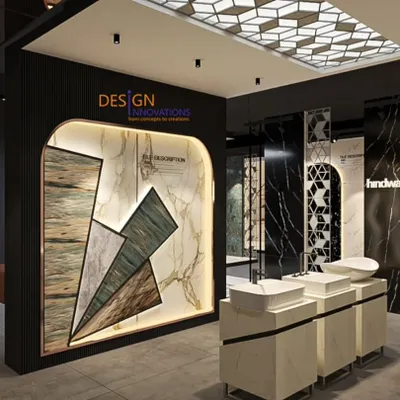 This is a glimpse of a luxury showroom we designed for the Hindware Italian Collection. The goal was to create a high-end experience, using dramatic black marble, geometric ceiling details, and focused lighting to showcase product displays and material samples.