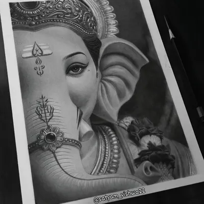 The final version of my artistic half-face Ganesha sketch. The contrast and shading give it a modern yet reverent feel, making it a unique piece of Ganpati wall art.
