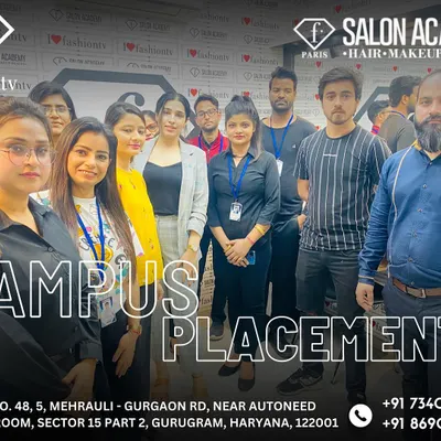 We don't just train you, we help you launch your career. This photo captures one of our campus placement events where students connect with top salons and secure job offers before they even graduate.