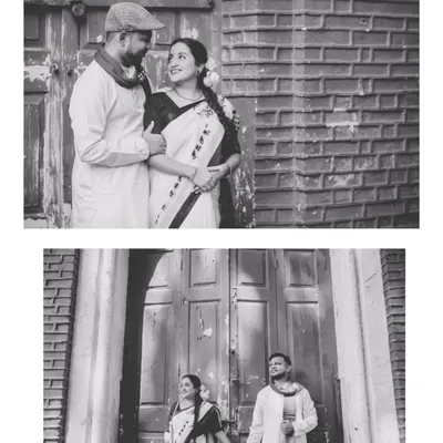A black and white collage from the vintage pre-wedding shoot, highlighting the timeless and classic feel of this photography style.