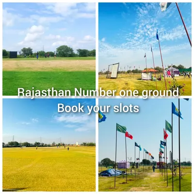 I believe we have the number one ground in Rajasthan. This collage shows different views of the outfield and pitch area, ready for you to book your slots.