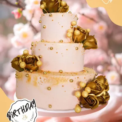 For Gargi’s birthday in Gurgaon, I designed this breathtaking three-tier cake. The soft pink base adorned with golden roses and sparkling details created a truly glamorous and memorable centerpiece.