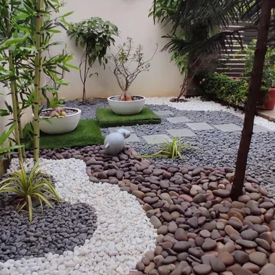 This is my favorite low-maintenance pebble garden. A garden isn't just about plants; using different colored and sized stones, we can create beautiful, flowing patterns that require almost no care.