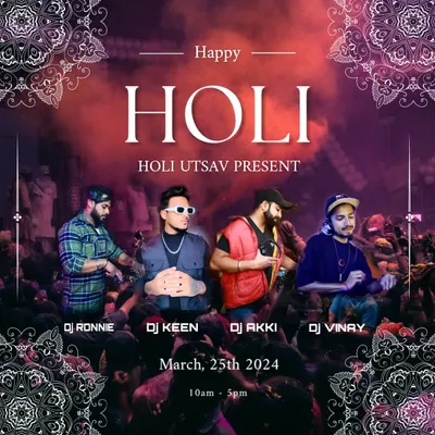 We go all out for festivals. This poster for our annual Holi Utsav shows our commitment to creating a full-fledged musical event with multiple renowned DJs to keep the energy high.